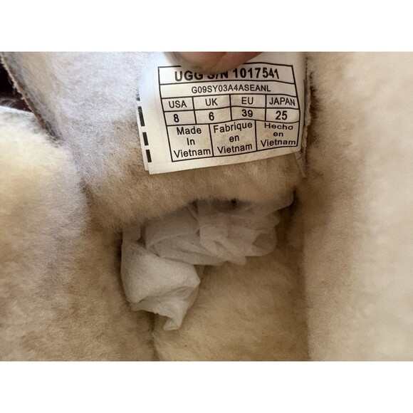 UGG Kallen Brown Chestnut Suede Pom Pom Bow Leather Slippers Women’s 8 WARM - Picture 5 of 7